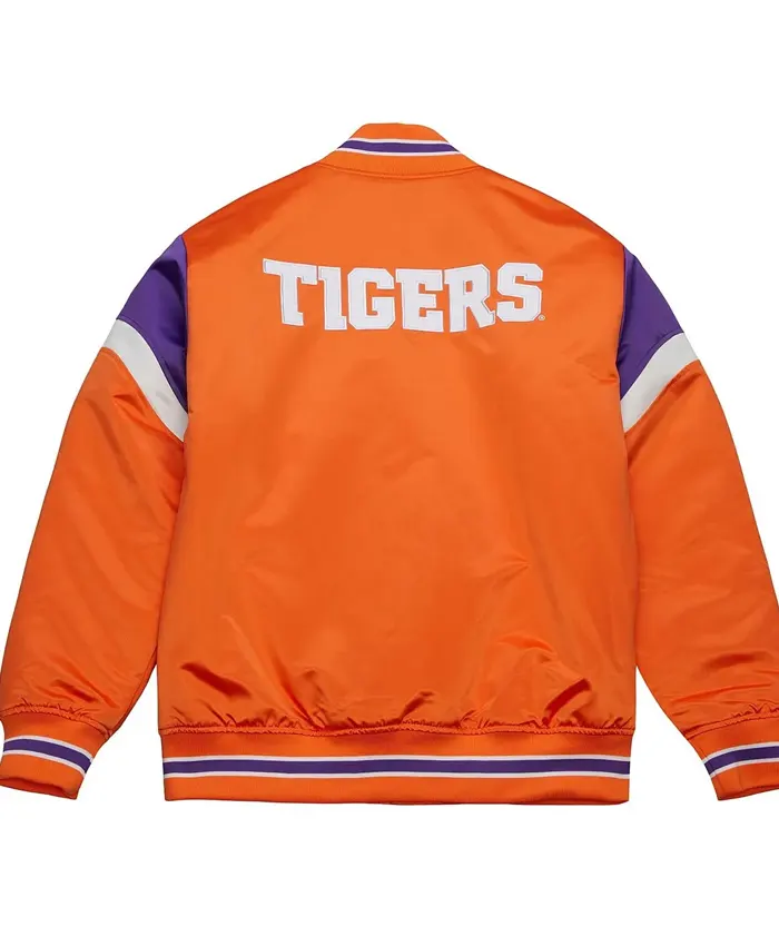 Clemson University Heavyweight Orange Satin Varsity Jacket For Men