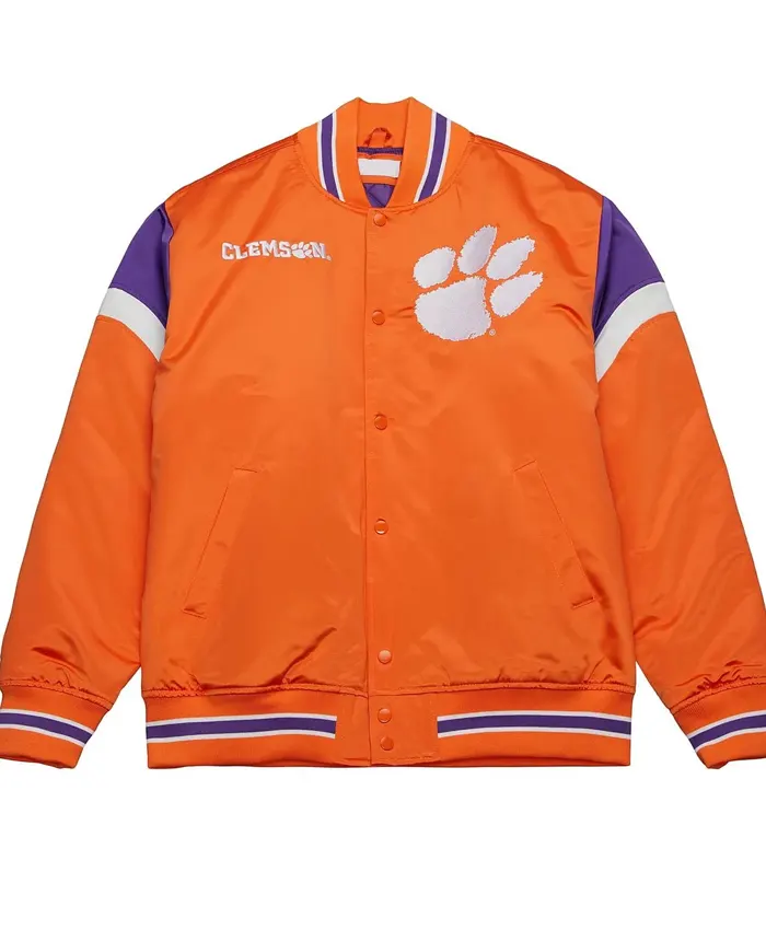 Clemson University Heavyweight Orange Satin Varsity Jacket