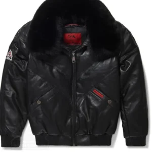 Detachable Fur Collar Black V Bomber Jacket