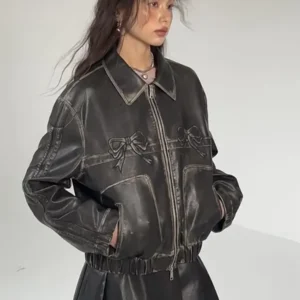 Diddi Moda Ribbon Leather Jacket