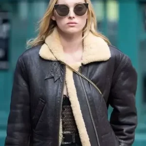 Elsa Hosk Brown Shearling Leather Jacket