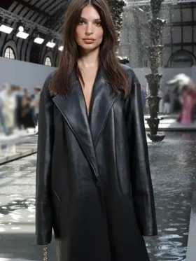 Emily Ratajkowski Leather Trench Coat