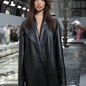Emily Ratajkowski Leather Trench Coat