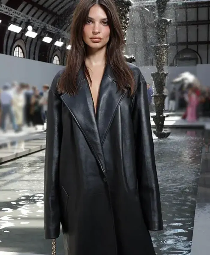 Emily Ratajkowski Leather Trench Coat