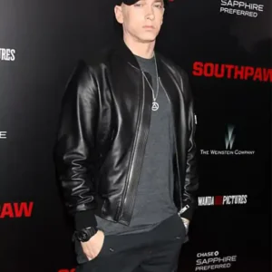 Eminem Black Leather Bomber Jacket On Sale