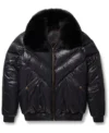 Faux Fur Leather V Bomber Jacket Available For Purchase