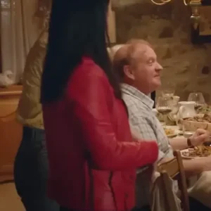 French Girl 2024 Ruby Collins Red Biker Leather Jacket For Women