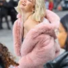 Gigi Hadid Hooded Pink Faux Fur Jacket