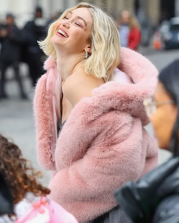 Gigi Hadid Hooded Pink Faux Fur Jacket