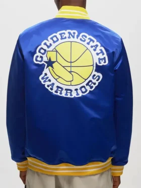 Golden State Warriors Heavyweight Blue Satin Jacket Back
