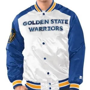 Golden State Warriors Renegade White Satin Varsity Jacket