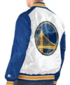 Golden State Warriors Renegade White Satin Varsity Jacket Back