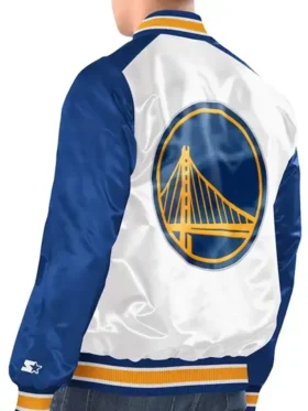 Golden State Warriors Renegade White Satin Varsity Jacket Back