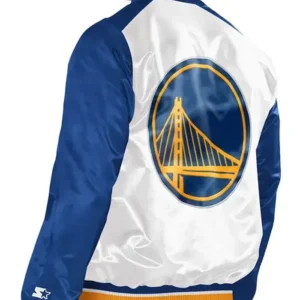 Golden State Warriors Renegade White Satin Varsity Jacket Back