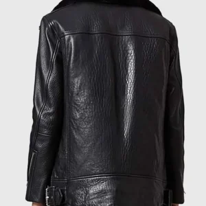 Greenhaw Womens Black Shearling Leather Biker Jacket Back