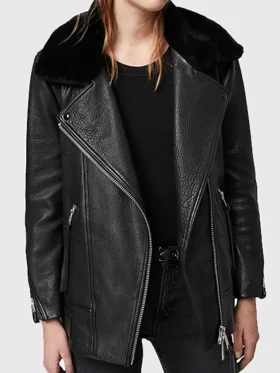 Greenhaw Womens Black Shearling Leather Biker Jacket For Women