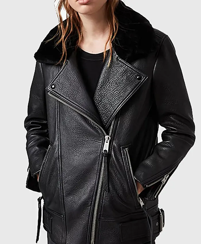 Greenhaw Women’s Black Shearling Leather Biker Jacket