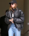 Hailey Bieber Black Leather Jacket