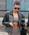 Hailey Bieber Black Zip Up Distressed Jacket