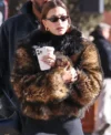 Hailey Bieber Brown Fur Jacket