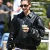 Hailey Bieber Leather Bomber Jacket