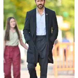 If 2024 Ryan Reynolds Long Black Wool Coat front view