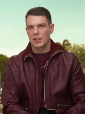 Jake Lacy Apples Never Fall Burgundy Leather Jacket