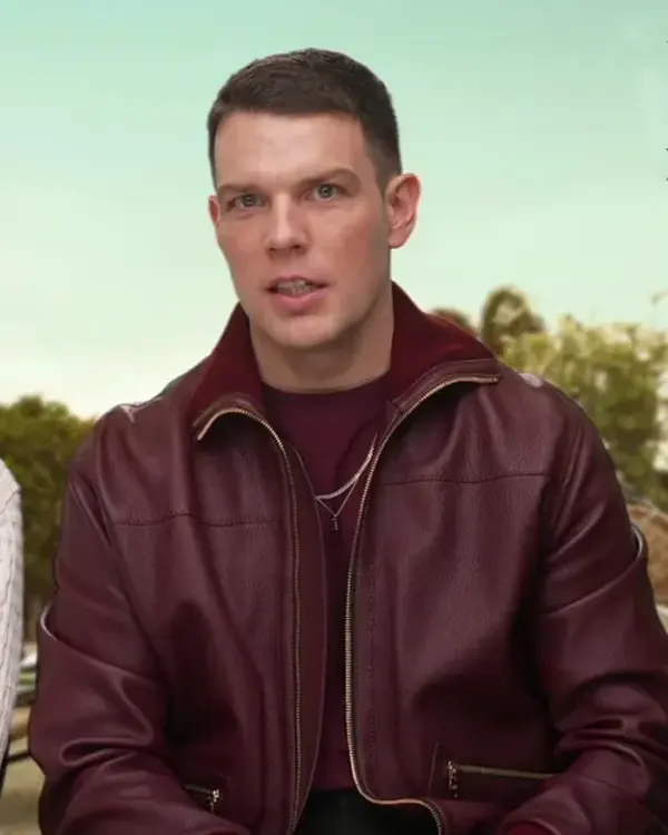 Jake Lacy Apples Never Fall Burgundy Leather Jacket