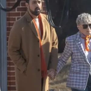 Jamie Demetriou Back in Action Brown Wool Trench Coat For sale