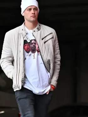 Joe Burrow White Quilted Bomber Jacket On Sale