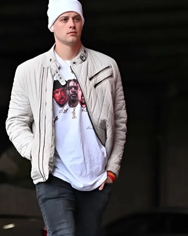 Joe Burrow White Quilted Bomber Jacket On Sale