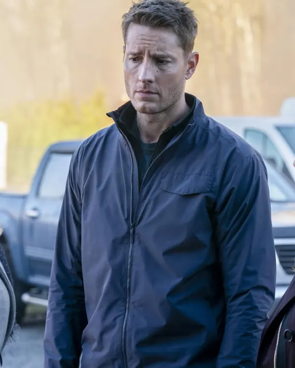 Justin Hartley Tracker 2024 Blue Cotton Jacket On Sale