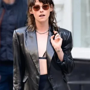 Kristen Stewart Late Night with Seth Meyers Black Leather Blazer