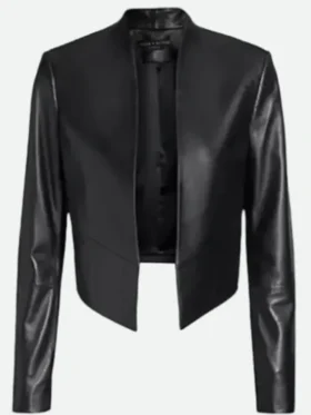 Lily Collins Emily In Paris Black Leather Jacket
