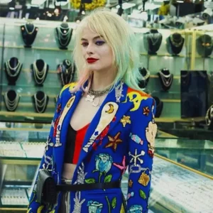 Margot Robbie Harley Quinn Blue Birds of Prey Blazer On Sale