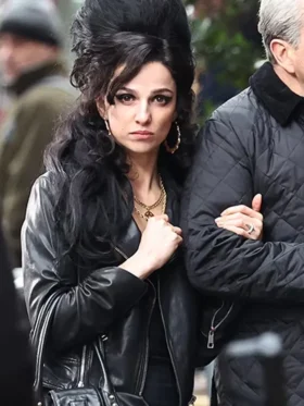 Marisa Abela Back to Black 2024 Black Biker Jacket