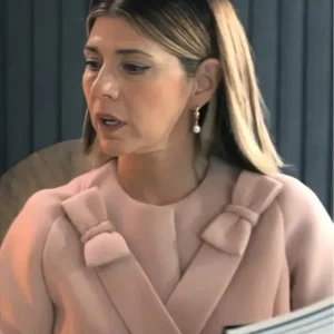 Marisa Tomei Upgraded 2024 Pink Neoprene Bow Jacket