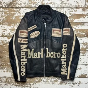 Marlboro Vintage Leather Racing Black Leather Jacket