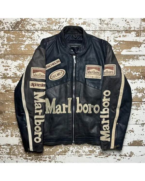 Marlboro Vintage Leather Racing Black Leather Jacket