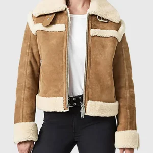 Martinez Women Tan B 3 Bomber Suede Leather Jacket