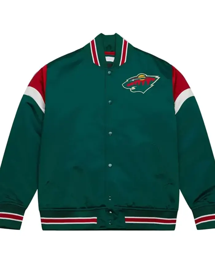 Minnesota Wild Heavyweight Green Satin Varsity Jacket