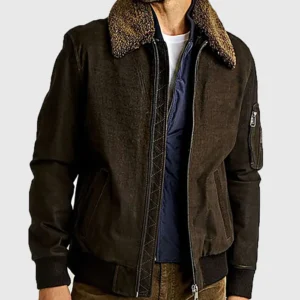 Mitchell Brown MA 1 Shearling Collar Bomber Leather Jacket