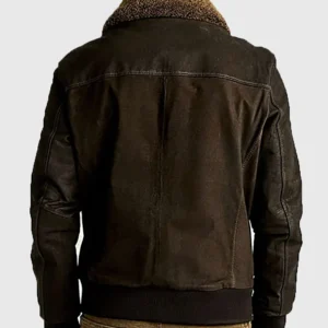 Mitchell Brown MA 1 Shearling Collar Bomber Leather Jacket Back