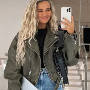 Molly Mae Green Leather Jacket For Sale