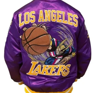 My Hero Academia Los Angeles Lakers Satin Bomber Print Jacket