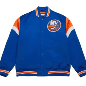 NY Islanders Heavyweight Blue Satin Varsity Jacket