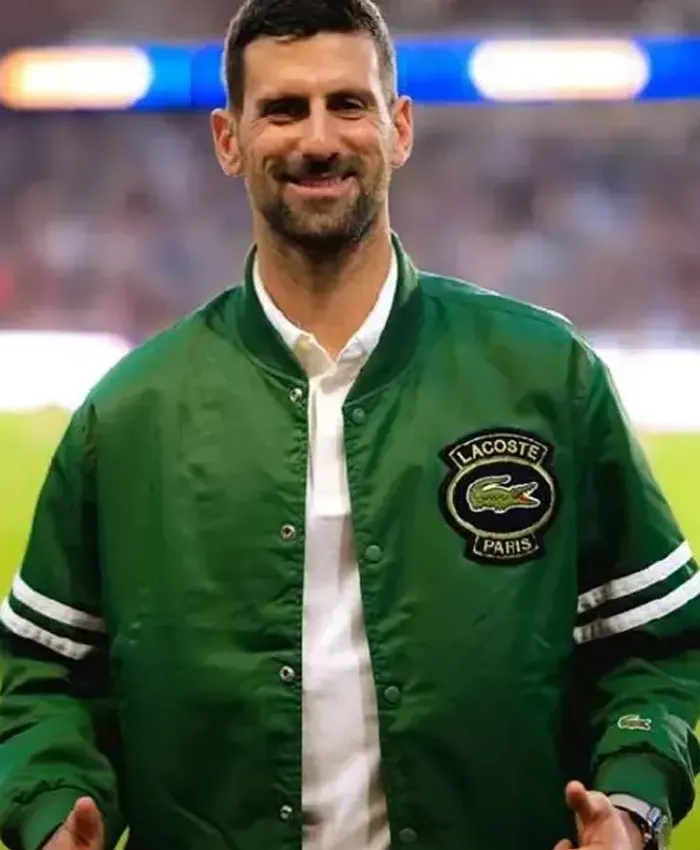 Novak Djokovic Lacoste Green Satin Bomber Jacket