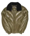 Olive Green Leather V Bomber Jacket 