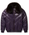 Order Faux Fur Leather V Bomber Jacket 