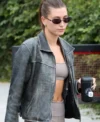 Order Hailey Bieber Black Zip Up Distressed Jacket